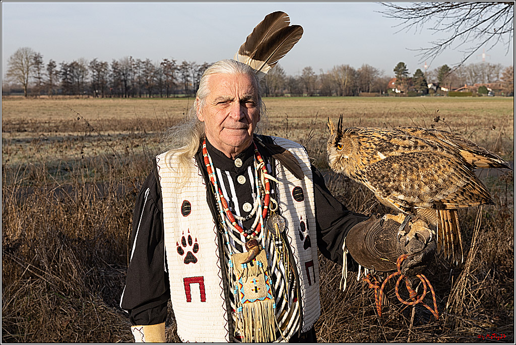 Cheyenne-Halbblut Hunting Wolf in der Falknerei Pierre Schmidt; Gymnich, 09.02.2023